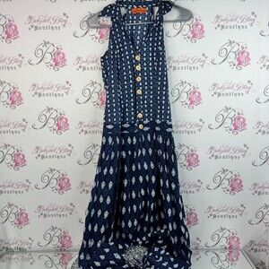Desi weavess one piece jumper pants suit Blue Sleeveless Button-Down collared